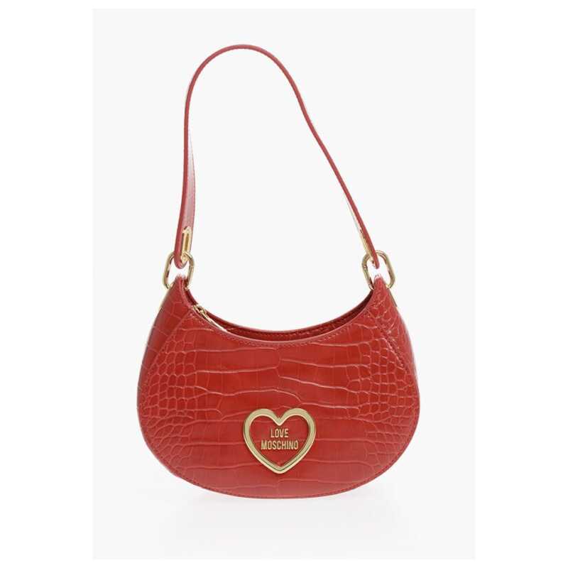Moschino LOVE Crocodile Effect Faux Leather Hobo Bag with Golden Hear, theFeinheit