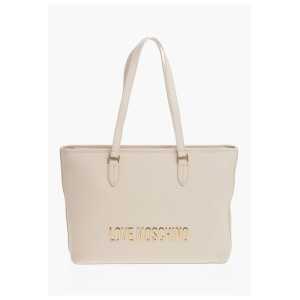 Moschino LOVE Faux Leather Tote Bag with Golden Embossed Maxi Logo