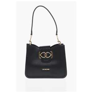 Moschino LOVE Faux Leather Shoulder Bag with Golden Hearts