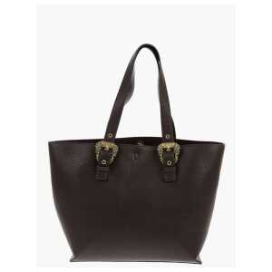 Versace JEANS COUTURE Textured Faux Leather Tote Bag with Golden Buc