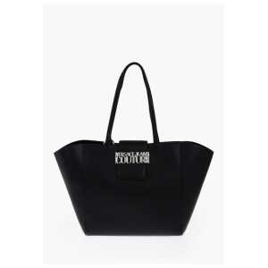 Versace JEANS COUTURE Textured Faux Leather Tote Bag with Silver-Ton