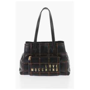 Moschino LOVE Quilted Faux Leather Shoulder Bag with Golden Logo