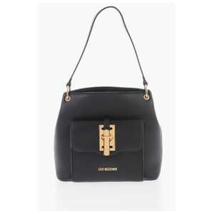Moschino LOVE Textured Effect Faux Leather Hobo Bag with Maxi Logo on