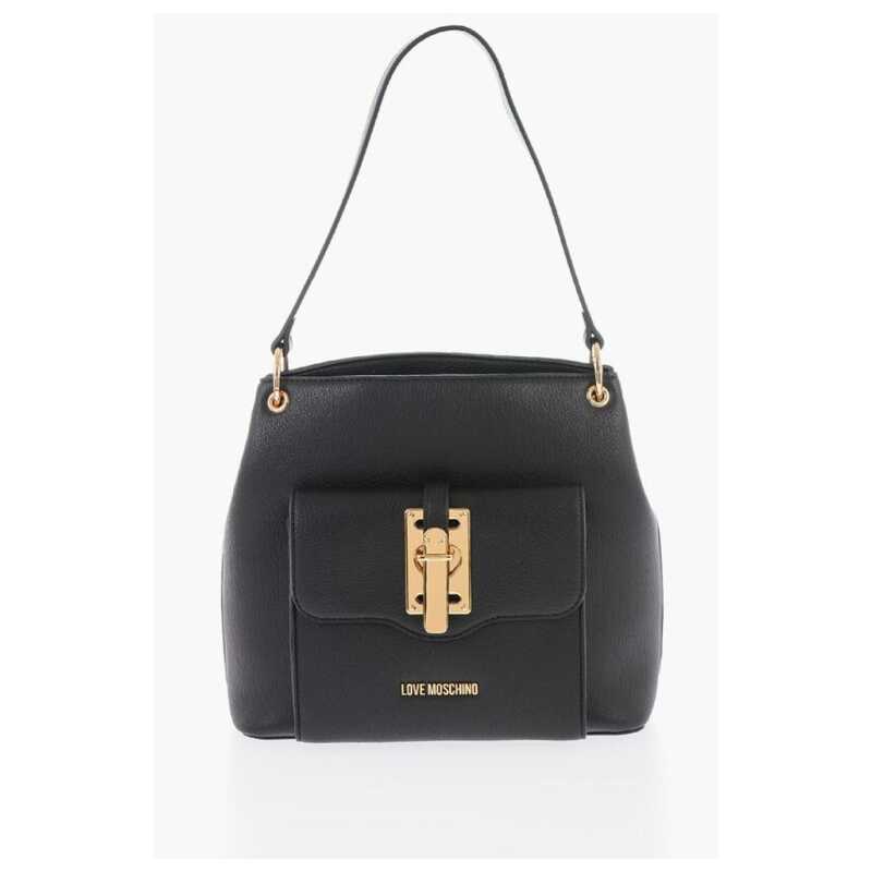 Moschino LOVE Textured Effect Faux Leather Hobo Bag with Maxi Logo on, theFeinheit