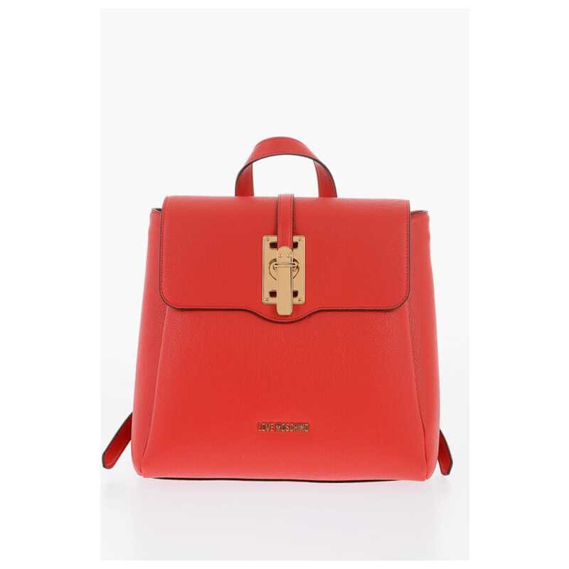 Moschino LOVE Solid Color Faux Leather Backpack with Golden Logo, theFeinheit
