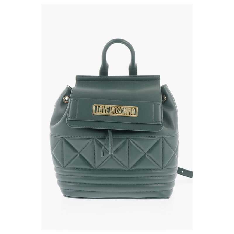 Moschino LOVE Quilted Faux Leather Backpack with Metal Golden Logo, theFeinheit