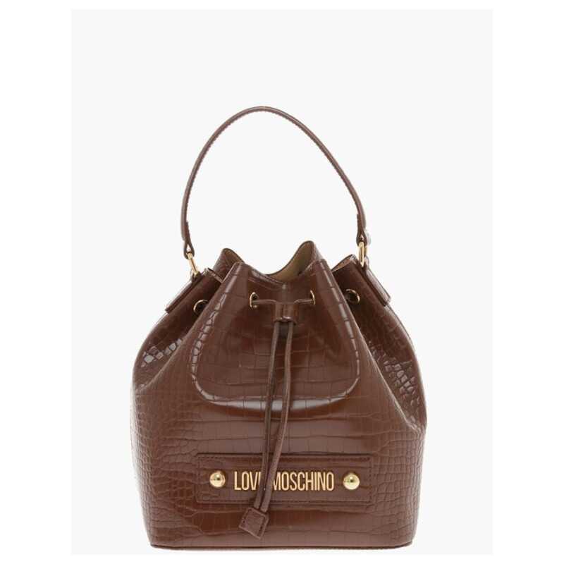 Moschino LOVE Crocodile Effect Faux Leather Bucket Bag with Maxi Logo, theFeinheit