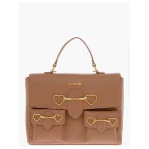 Moschino LOVE Faux Leather Handle Bag with Pockets and Clamp Front
