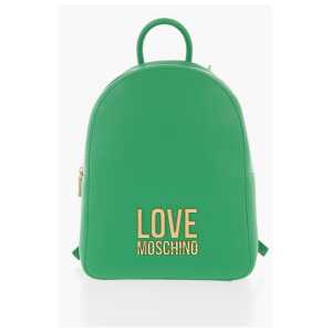 Moschino LOVE Embossed Golden Maxi Logo Textured Faux Leather Backpac