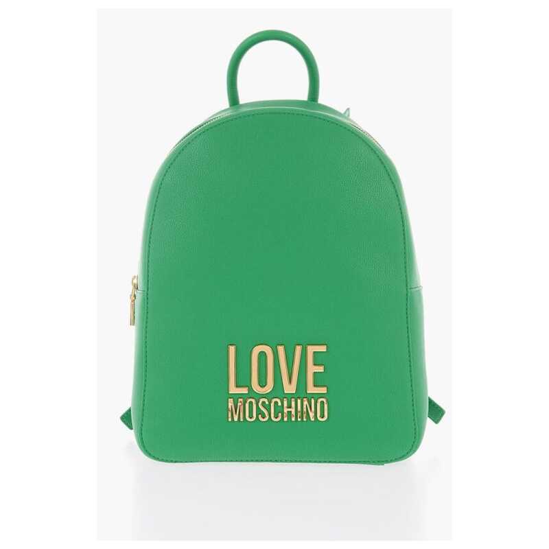Moschino LOVE Embossed Golden Maxi Logo Textured Faux Leather Backpac, theFeinheit