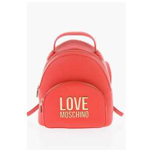 Moschino LOVE Faux Leather Backpack with with Golden Logo-Plaque