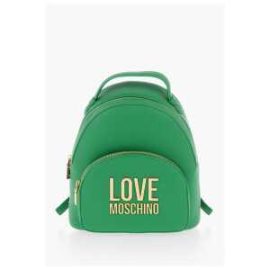 Moschino LOVE Solid Color Faux Leather Backpack with Golden Logo