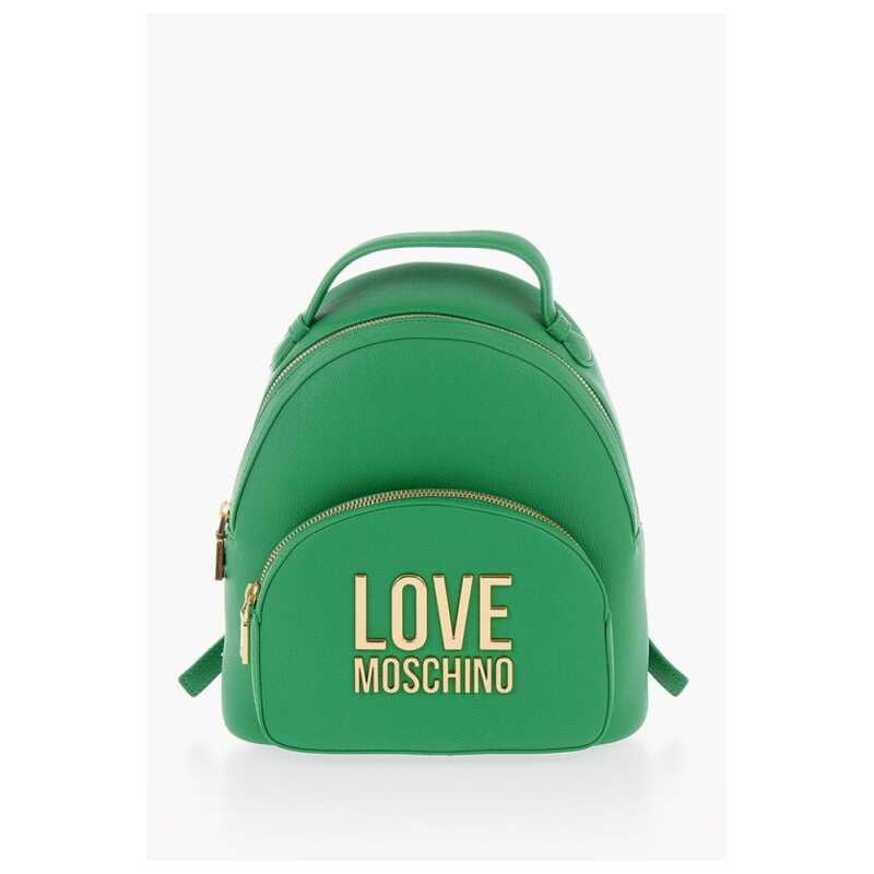 Moschino LOVE Solid Color Faux Leather Backpack with Golden Logo, theFeinheit