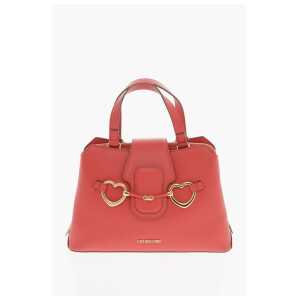 Moschino LOVE Textured Faux Leather Tote Bag with Golden Front Clamp