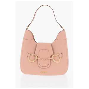 Moschino LOVE Textured Faux Leather Hobo Bag with Maxi Heart-Shaped C