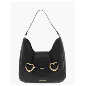 Moschino LOVE Textured Faux Leather Hobo Bag with Maxi Heart-Shaped C