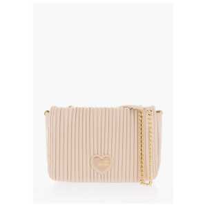 Moschino LOVE Pleated Faux Leather Shoulder Bag with Golden Chain