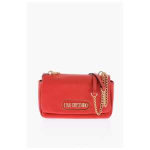 Moschino LOVE Textured Faux Leather Shoulder Bag with Golden Logo