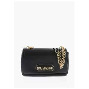 Moschino LOVE Textured Faux Leather Shoulder Bag with Golden Logo