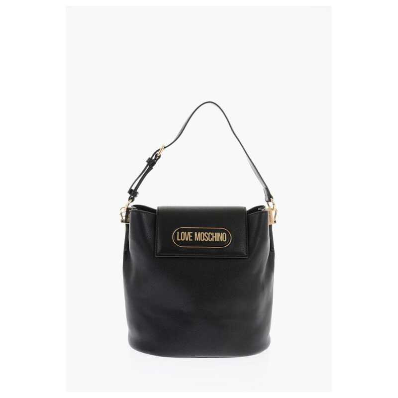 Moschino LOVE Textured Faux Leather Bucket Bag with Embossed Logo, theFeinheit