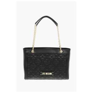 Moschino LOVE Quilted Faux Leather Tote Bag with Maxi Monogram