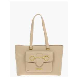 Moschino LOVE Faux Leather Maxi Front Pocket Tote Bag with Heart Clam
