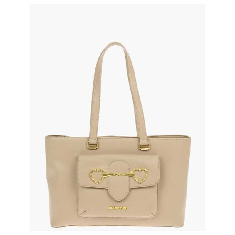 Moschino LOVE Faux Leather Maxi Front Pocket Tote Bag with Heart Clam, theFeinheit