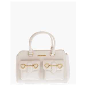 Moschino LOVE Double Pocket Faux Leather Tote Bag With Clamp