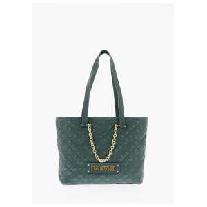 Moschino LOVE Faux Leather Quilted Tote Bag with Golden Details
