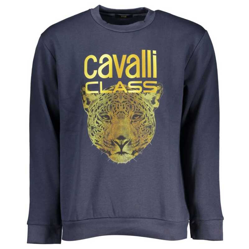 Cavalli Class Elegant Crew Neck Fleece Sweatshirt in Blue, theFeinheit