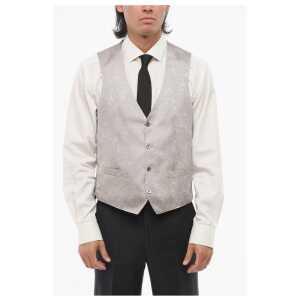 Corneliani Embroidered 4 Buttons ACADEMY Silk Vest With Jetted Pockets