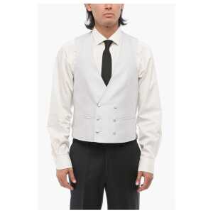 Corneliani CODE Double Breasted Silk Blend Vest With Jetted Pockets