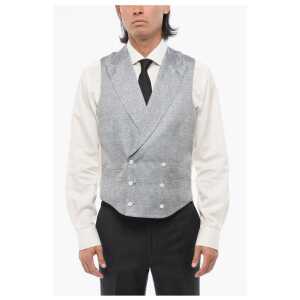 Corneliani CODE Double Breasted Patterned Silk Blend Vest With Peak Lap