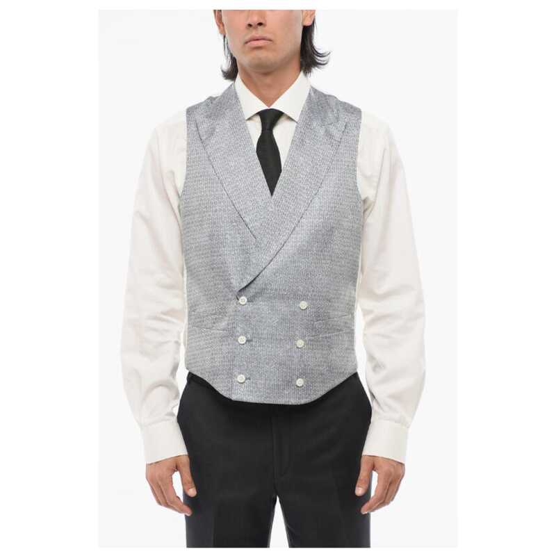 Corneliani CODE Double Breasted Patterned Silk Blend Vest With Peak Lap, theFeinheit