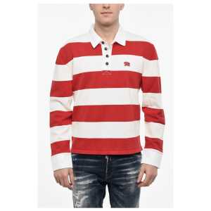Dsquared² Striped Cotton Sweater with Polo Neck