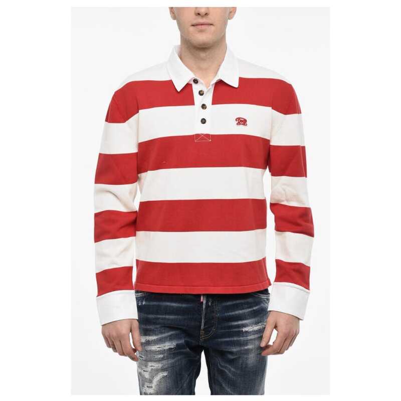 Dsquared² Striped Cotton Sweater with Polo Neck, theFeinheit