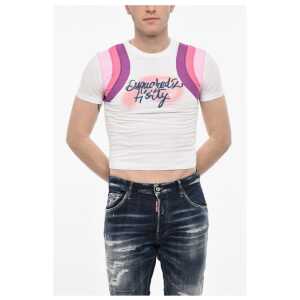 Dsquared² Cropped Crew-neck T-shirt with Contrast Bands