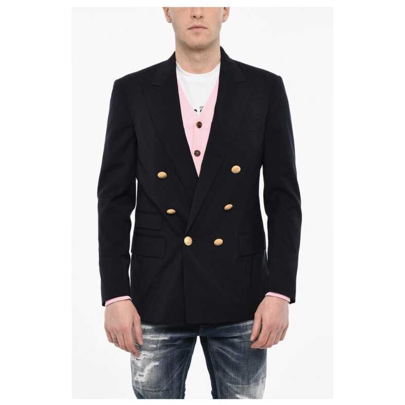 Dsquared² Flap Pockets Double Breasted Blazer with Golden Effect Butto, theFeinheit