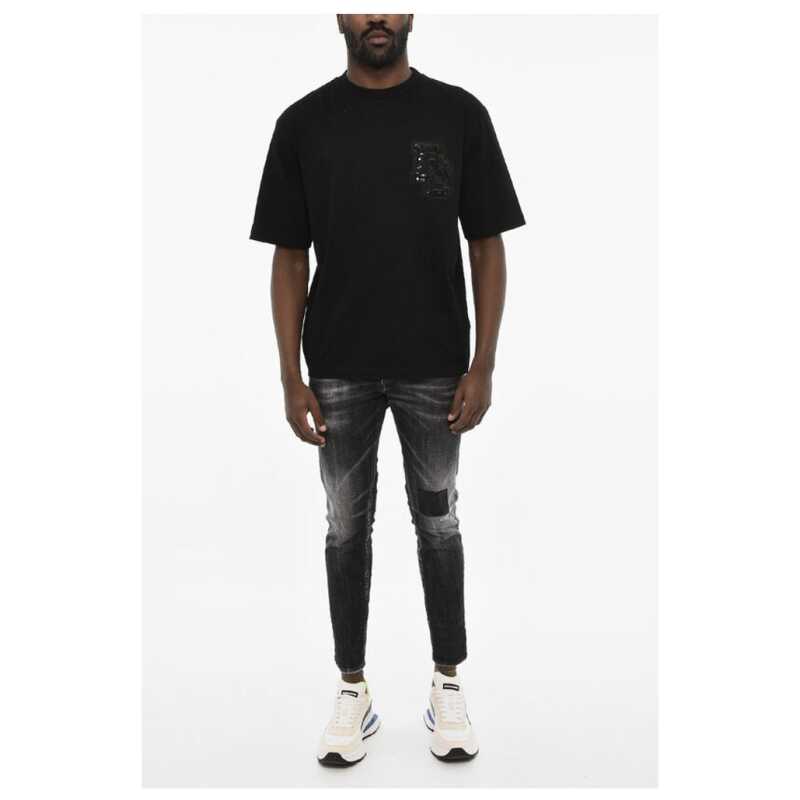 Dsquared² Cotton Crew-neck T-shirt with Sequin Monogram, theFeinheit