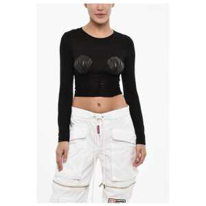 Dsquared² Draped Cropped Top with Embellished Shells