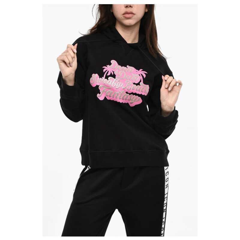 Dsquared² Brushed Cotton Hoodie With Glittered Print, theFeinheit