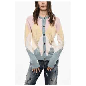 Dsquared² Color Block Virgin Wool Cardigan with Jewels