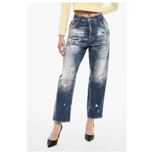 Dsquared² High Waist Distressed Acid Wash Jeans