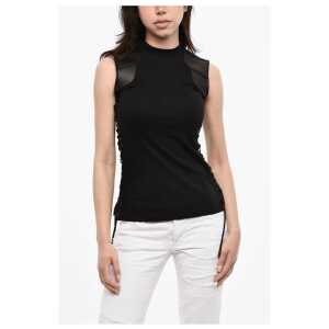 Dsquared² Lace Up Cotton Top With Faux Leather Details