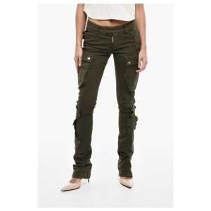 Dsquared² Regular Waist Cotton Twill Cargo Pants with Floral Applicati