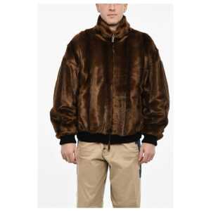 Dsquared² Vegan Fur Bomber With Faux-Leather Logo