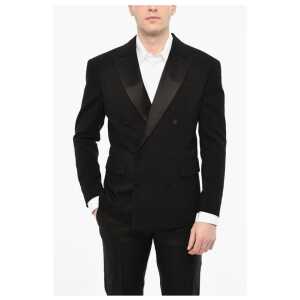 Dsquared² Wool Blend Double Breasted Blazer With Satin Peak Lapel