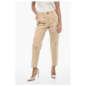 Dsquared² Cotton Twill Pants with Rhinestone Logo
