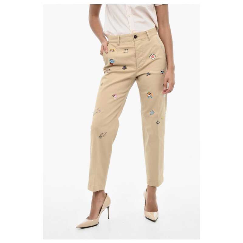 Dsquared² Cotton Twill Pants with Rhinestone Logo, theFeinheit
