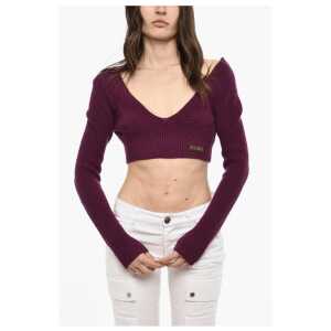 Dsquared² Cropped Long Sleeved Wool Top With Deep Neckline